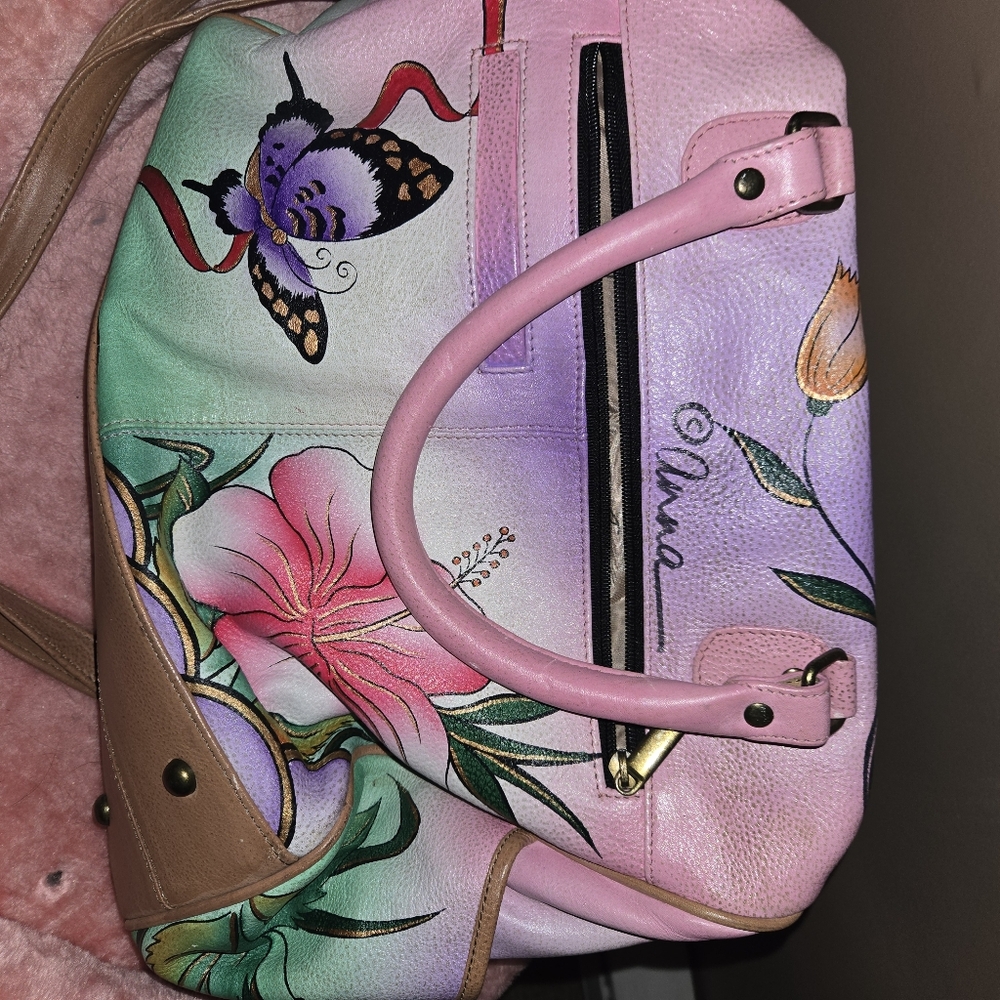 Floral Pink and Tan Women's Bag